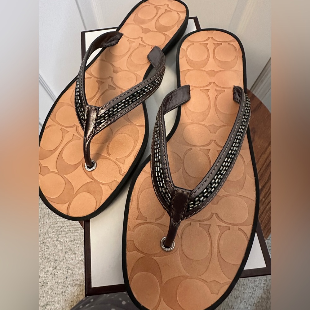 Coach Sz 8 Laurel Metallic Kidskin Sandals NIB